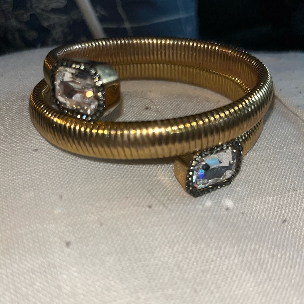 Gold Omega Coiled Bracelet with crystals